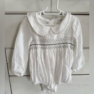 White Long-Sleeve Kids Shirt with Embroidered Detail